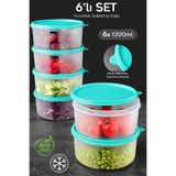 Meleni Home 6'lı Yuvarlak Gıda Saklama Kabı Seti - Organizer Düzenleyici Erzak Kabı 6X1200ML Yeşil