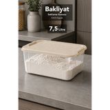 Meleni Home 7.5Lt Elora Düzenleyici Kutu - Kilitli Kapak Mutfak Organizer Bakliyat Erzak Saklama Kabı Bej