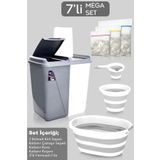Meleni Home 7'li Banyo Seti - 90 Lt Kirli Sepeti Katlanabilir Çamaşır Sepeti Su Kovası Maşrapa Yıkama Filesi