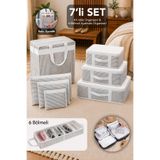 Meleni Home 7'li Bavul İçi Organizer Set - Çizgili Seyahat Hurcu Valiz Düzenleyici Çanta Organizeri Gri