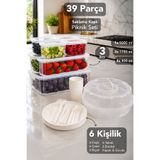 Meleni Home 7'li Süzgeçli Saklama Kabı ve 32 Parça Taşınabilir Bahçe Kamp Servis Seti Beyaz