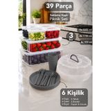 Meleni Home 7'li Süzgeçli Saklama Kabı ve 32 Parça Taşınabilir Bahçe Kamp Servis Seti Gri