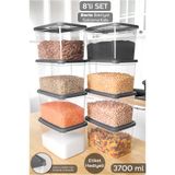 Meleni Home 8 Adet Etiketli Derin Erzak Saklama Kabı - Bakliyat Şeker Un Kabı Gıda Erzak Kutusu 3700 ml Şeffaf