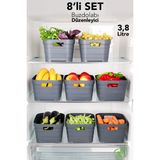 Meleni Home 8'li 3800 ml Buzdolabı Düzenleyici - Mutfak Banyo Dekoratif Dolap Içi Çok Amaçlı Organizer Antrasit - 3,8 lt