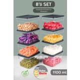Meleni Home 8'li Derin Mikrodalga Uyumlu Organizer Set Düzenleyici Gıda Erzak Saklama Kabı 1100ML Antrasit
