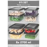 Meleni Home 8'li Trendy Buzdolabı Düzenleyici - Mikrodalga ve Difrize Uygun Organizer Saklama Difriz Kabı 2700ML - 2,7 lt - Şeffaf