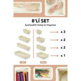 Meleni Home 8'li Uzayan Dolap Içi Düzenleyici - Çok Amaçlı Banyo Mutfak Ofis Çekmece Içi Organizer Set - Krem - 8 Adet