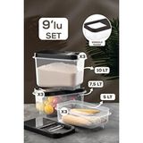 Meleni Home 9'lu Bakliyat Saklama Kabı - Kayar Kapaklı Erzak Saklama Kabı Un Kabı Antrasit 3x(5 Lt-7,5 Lt-10 Lt)