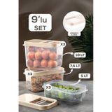 Meleni Home 9'lu Set Bakliyat Saklama Kabı - Kayar Kapaklı Erzak Saklama Kabı Un Kabı Krem 3x(5 Lt-7,5 Lt-10 Lt)