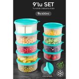 Meleni Home 9'lu Yuvarlak Gıda Saklama Kabı Seti - Organizer Düzenleyici Erzak Kabı 9X600ML Yeşil