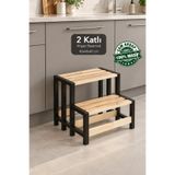 Meleni Home Ahşap Basamak - İki Katlı Mutfak Banyo Tabure Kolay Kurulum Çok Amaçlı Merdiven