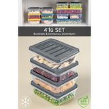 Meleni Home Antrasit 4'lü Buzdolabı Organizer Saklama Kabı 4 x 600 ml BPA İçermeyen Ergonomik Tasarım