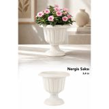 Meleni Home Ayaklı Bitki Saksısı - Deliksiz Plastik Salon Balkon Dekorasyon Çiçek Saksısı 3,4Lt Kirli Beyaz