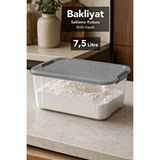 Meleni Home Bakliyat Saklama Kabı - Kilit Kapak İstiflenebilir Mutfak Erzak Un Saklama Kutusu 7,5lt Gri