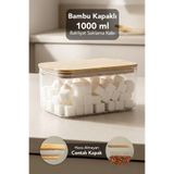 Meleni Home Bambu Kapak Aura Dikdörtgen Saklama Kabı - Vakum Kapak Hava Almaz Bakliyat Erzak Kabı 1 Litre
