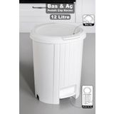 Meleni Home Bas Aç Kapaklı Çöp Kovası - Click Kapak Pedallı Çöp Kovası Banyo Mutfak Çöp Kovası 12 Litre Beyaz