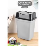Meleni Home Çift Kapaklı Plastik Çöp Kovası - Ev Ofis Banyo Mutfak Tezgah Üstü Çöp Kovası Gri 5 Litre