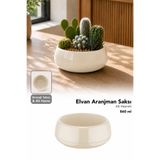 Meleni Home Dekoratif Aranjman Saksı - Drenajlı Salon Balkon Çiçek Kaktüs Saksısı 860ml Kirli Beyaz