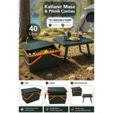 Meleni Home Dekoratif Piknik Seti -40Lt Kamp Piknik Yemek Taşıma Sepeti ve Katlanabilir Piknik Masası Koyu Yeşil