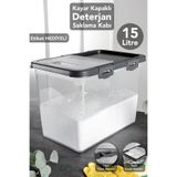 Meleni Home Etiketli Deterjan Saklama Kutusu - 15 Lt Sürgülü Kilitli Kapak Tablet Toz Deterjan Kabı Gri