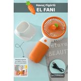 Meleni Home Havuç Figürlü Şarjlı El Fanı - Standlı Taşınabilir Şarj Edilebilir Soğutucu Mini Masa Fanı Turuncu