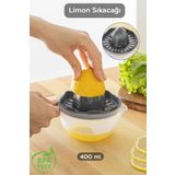 Meleni Home Hazneli Limon Sıkacağı - Pratik Portakal Narenciye Sıkacağı 400 ml - Gri