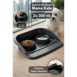 Meleni Home Ikili Siperli Mama Kabı Seti - Kaymaz Taban Evcil Hayvan Su Kabı Kedi Köpek Mama Kasesi Antrasit
