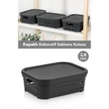 Meleni Home Kapaklı Delikli Dekoratif Piramit Saklama Kutusu - Dolap Düzenleyici Organizer 2,8 Lt Antrasit