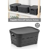Meleni Home Kapaklı Delikli Dekoratif Piramit Saklama Kutusu - Dolap İçi Düzenleyici Organizer 3,8 Lt Antrasit