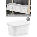 Meleni Home Kapaklı Delikli Dekoratif Piramit Saklama Kutusu - Dolap İçi Düzenleyici Organizer 3,8 Lt Beyaz