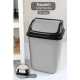 Meleni Home Kapaklı Plastik Çöp Kovası - Ev Ofis Banyo Mutfak Çöp Kovası Gri 30 Litre