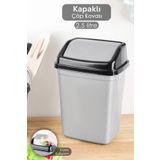 Meleni Home Kapaklı Plastik Çöp Kovası - Ev Ofis Banyo Mutfak Tezgah Üstü Çöp Kovası Gri 2,5 Litre