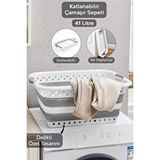 Meleni Home Katlanabilir Silikon Çamaşır Sepeti, Akordiyon Mega Boy Katlanır Çamaşır Sepeti Gri