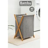 Meleni Home Katlanır Bambu Çamaşır Sepeti - Yıkanabilir Iç Hazneli Natural Kirli Çamaşır Sepeti 40 Lt Gri - 40 x 55