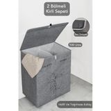 Meleni Home Keçe Deri 2 Bölmeli Çamaşır Kirli Sepeti Çok Amaçlı Katlanır Oyuncak Saklama Hurcu Gri 53x33x60 Cm Diğer