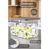 Meleni Home Mega Boy Deterjan Saklama Kutusu - Etiketli Banyo Tablet Toz Deterjan Kutusu 5,3 Litre Şeffaf