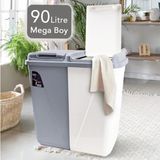 Meleni Home Mega Duo İki Bölmeli Kirli Çamaşır Sepeti - Banyo Çamaşır Sepeti Renkliler & Beyazlar 90 Lt