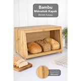 Meleni Home Mıknatıs Kapaklı Bambu Ekmek Kutusu - Mutfak Düzenleyici Dekoratif Saklama Kutusu Bambu Ekmeklik Bej