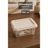 Meleni Home Mini Saklama Kutusu - Dolap Çekmece İçi Düzenleme Kilit Kapaklı Makyaj Organizeri 300ml Bej