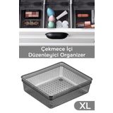 Meleni Home Modüler Çekmece İçi Düzenleyici - Banyo Makyaj Takı Organizer Ofis Düzenleyici 15,2x15,2cm Antrasit