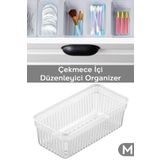 Meleni Home Modüler Çekmece İçi Düzenleyici - Banyo Makyaj Takı Organizer Ofis Düzenleyici 15,3 x 7,8 cm Şeffaf