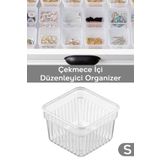 Meleni Home Modüler Çekmece İçi Düzenleyici - Banyo Makyaj Takı Organizer Ofis Düzenleyici 7,8 x 7,8 cm Şeffaf