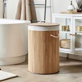 Meleni Home Naturel Yuvarlak Kirli Çamaşır Sepeti - Bambu Katlanabilir Çamaşır Sepeti Sele 35X50 cm 60 Lt Bej