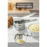 Meleni Home Paslanmaz Çelik Patates Ezici - Büyük Hazneli Püre Yapıcı Pratik Patates Ezeceği - Gri