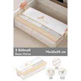 Meleni Home Pencereli Baza Altı Hurcu - Çizgili Çok Amaçlı Yastık Kıyafet Saklama Organizer 70x32x20 Beyaz