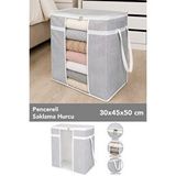 Meleni Home Pencereli Saklama Hurcu - Çizgili Kıyafet Düzenleme Yastık Saklama Organizer 30x45x50 Gri