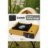 Meleni Home Portatif Kamp Ocağı - Taşıma Çantalı Gazlı Stop Emniyetli Ocak 34x28x11 cm Sarı