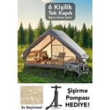 Meleni Home Tek Kapılı 6 Kişilik Kamp Çadırı - 4 Mevsim Su Geçirmez Şişme Kamp Çadırı 300X210 cm - Bej