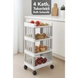 Meleni Home Tekerlekli Çok Amaçlı Mutfak Rafı - 4 Katlı Patates Soğanlık Organizer Düzenleyici Sebzelik Gri