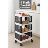 Meleni Home Tekerlekli Çok Amaçlı Mutfak Rafı - 4 Katlı Patates Soğanlık Organizer Düzenleyici Sebzelik Siyah